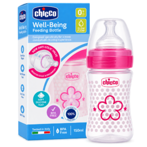 Chicco Well-Being Feeding Bottle (Pink Flower) - 200 ml