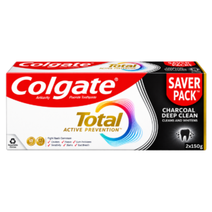Colgate Total Active Prevention Charcoal Deep Clean Toothpaste - 300g (2 x 150g Saver Pack)