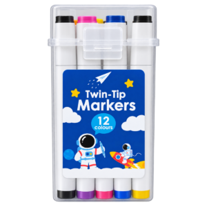 TouchMaomiao Twin-Tip Dual Markers Set with Plastic Storage Box - 12 Vibrant Colors (Broad & Fine Tips)
