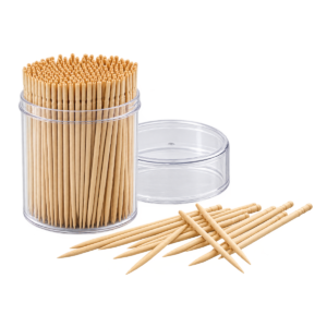 Indicot Premium Wooden Toothpicks Container Box – Natural Bamboo / Wooden Tooth Picks for Kitchen, Dining Table, Snacks & Party Appetizers