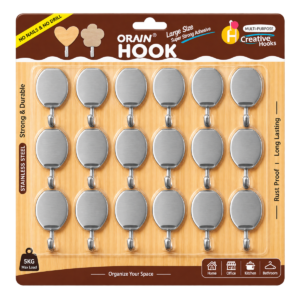 Wanxin Grain Self-Adhesive Stainless Steel Wall Hooks (Pack of 18 Pcs)